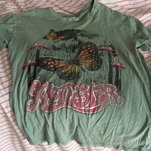 Hollister Oversized Tee with Butterfly and Mushroom Design